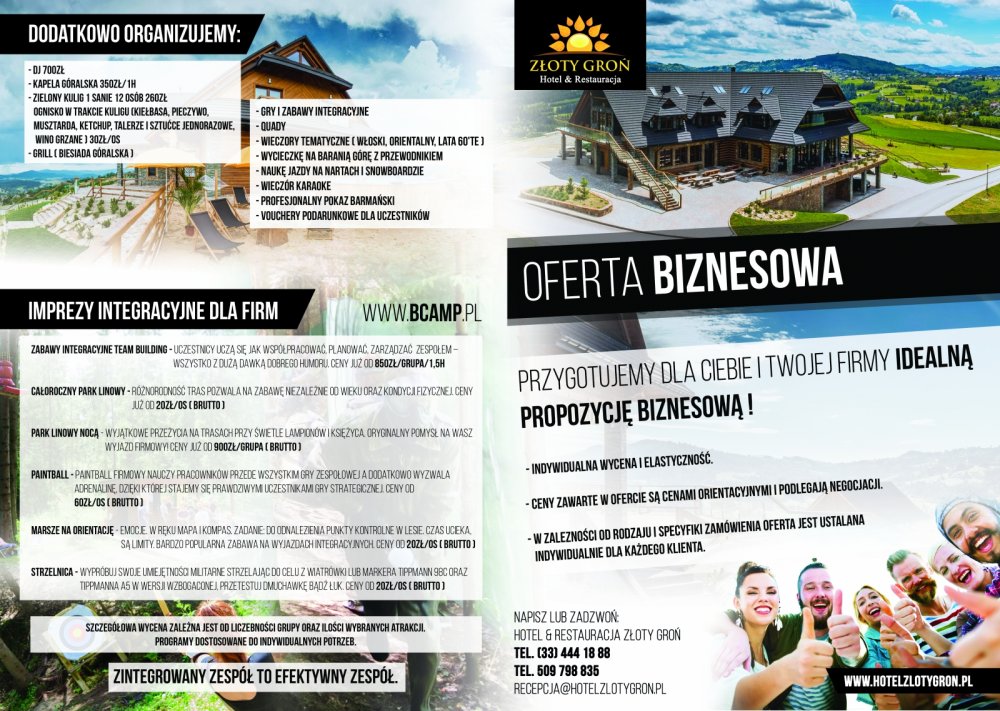 Buisness offer in Złoty Groń hotel - leaflet march-june